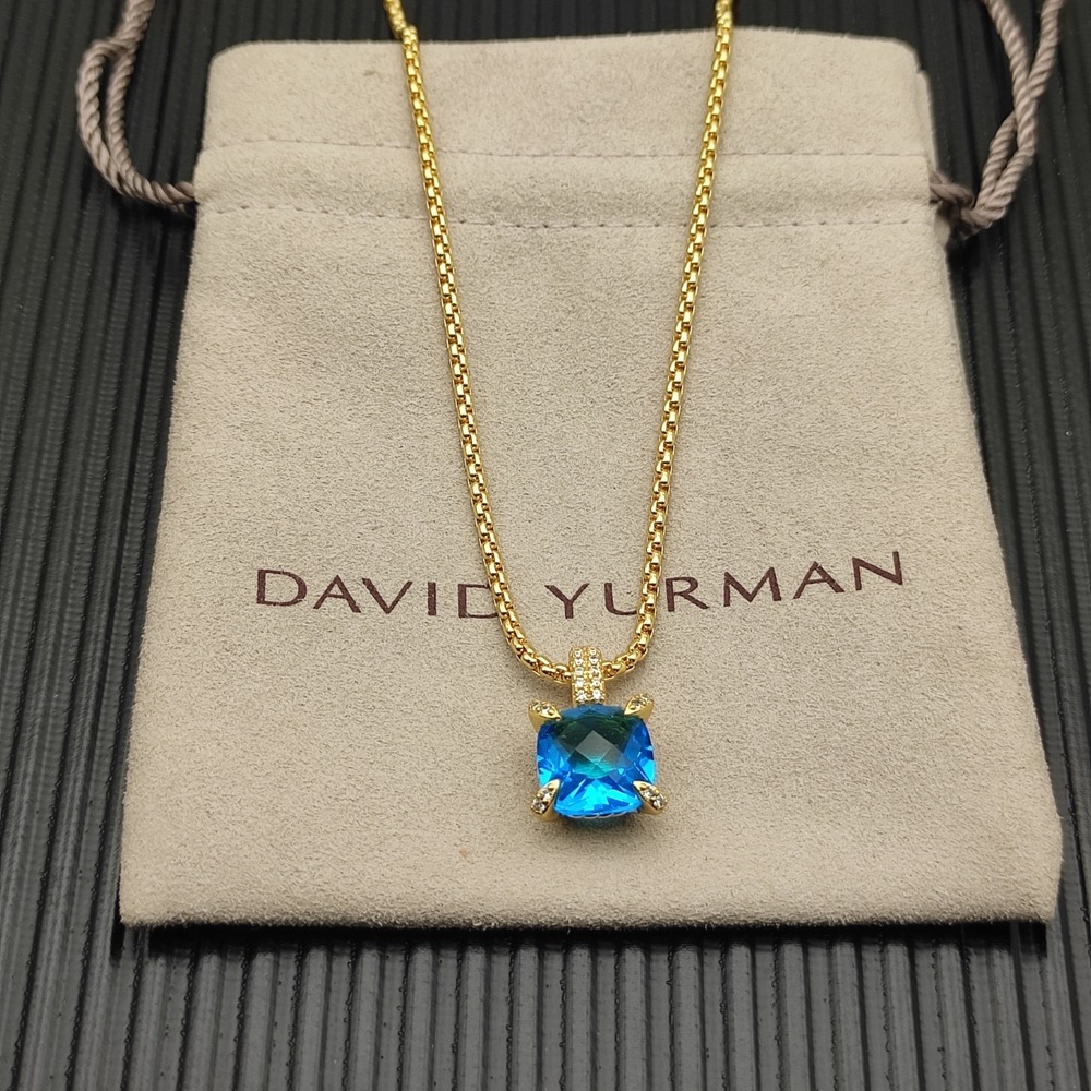David Yurman Gold Four-Prong Blue Diamond Necklace